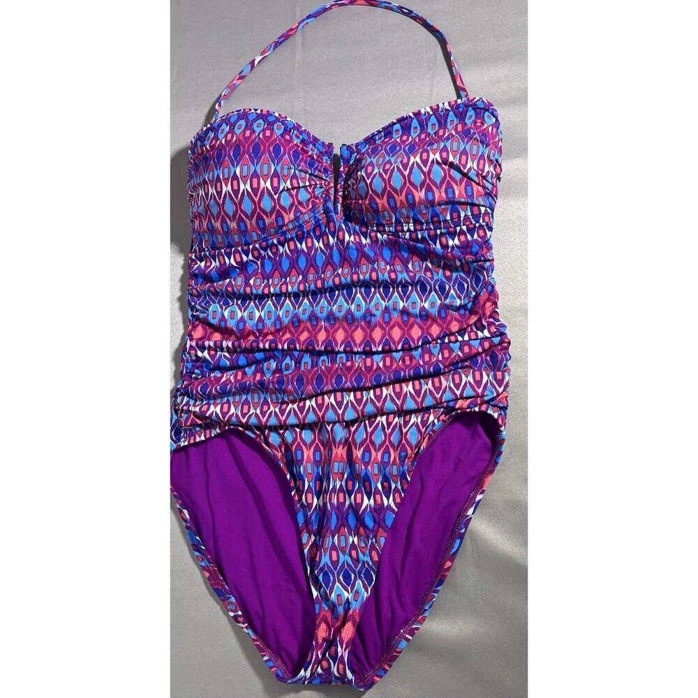 LA Blanca One Piece Padded Lined Ruched Halter Bathing Suit Size 14